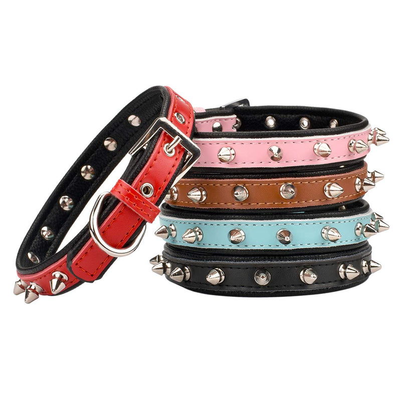 AOLOVE Spiked Studded Padded Leather Pet Collars for Cats Puppy Small Medium Large Dogs 8"-10" Neck * 0.6" Wide Black Spiked - PawsPlanet Australia