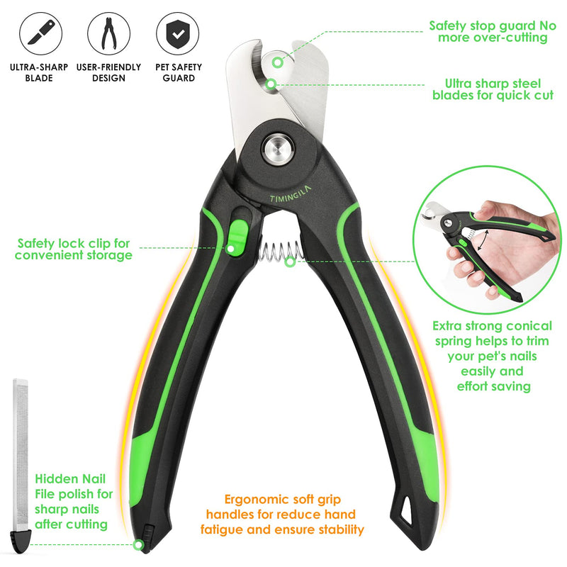 TIMINGILA Dog Nail Clippers,Dog & Cat Pets Nail Clippers and Trimmer with Built-in Safety Guard to Avoid Over-Cutting Nails & Free Nail File,for Safe, Professional at Home Grooming green - PawsPlanet Australia