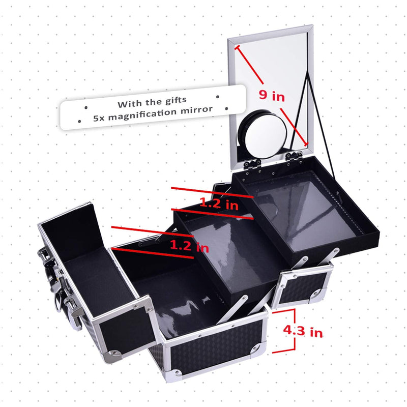 Joligrace Makeup Box Vanity Case Cosmetic Organiser Case Beauty Box with Mirror and Magnification(5X) Spot Mirror, Black - PawsPlanet Australia