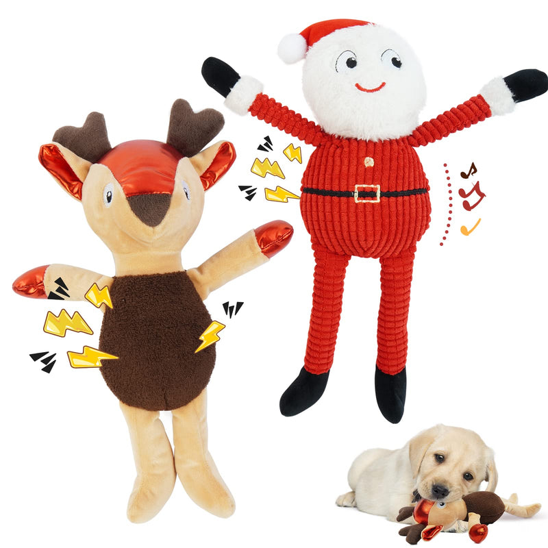 Kuoser Pack of 2 Squeaky Dog Toys for Christmas, Santa & Reindeer Chew Toys for Small Medium Dogs, Soft Durable Pet Puppy Stuffed Interactive Plush Toys - PawsPlanet Australia