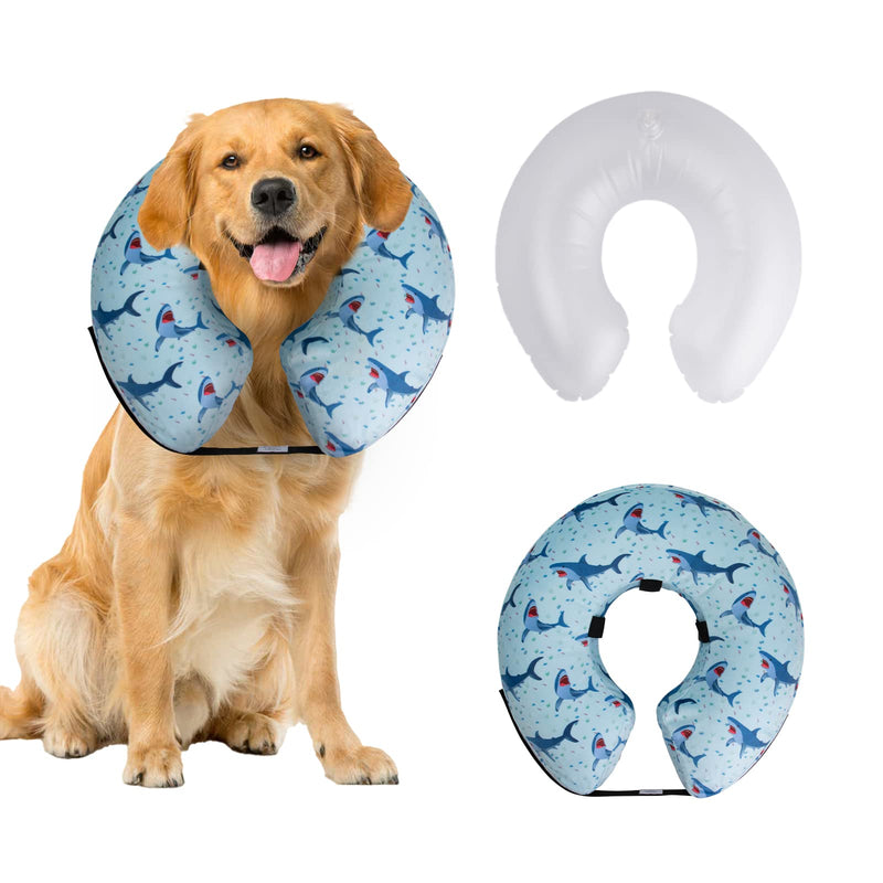 CuteBone Inflatable Protective Collar with 2 Pack Soft Pet Recovery Cone Covers for Small/Medium/Large Dogs and Cats After Surgery GWB05XL-DE Shark Polyester - PawsPlanet Australia