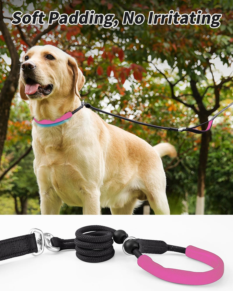 Joytale Padded Double Handle Slip Leads for Dogs, Comfy Cushion Slip Collar, Ultra Lightweight Aluminium Clip and D Ring, Reflective Premium Nylon Dog Lead, Black/Hot Pink 6 Feet(15-200lbs) - PawsPlanet Australia