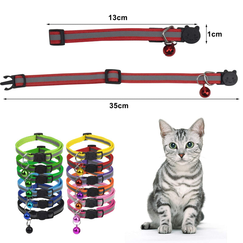Pack of 12 Reflective Cat Collars with Collar Cat with Safety Clasp Pet Collar with Bell Adjustable Cat Collars Puppy Collars Cat Collars Adjustable 19-32cm - PawsPlanet Australia
