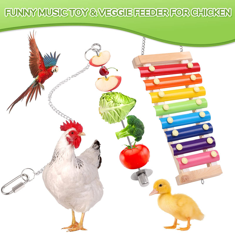 KOESON Chicken Toy Set, Coop Accessories Chicken Veggie Feeder & Pecking Xylophone Toy, Musical Toy for Chicken with Grinding Stone Vegetable Fruits Hanging Skewer 2 Pack - PawsPlanet Australia