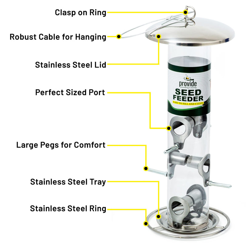 PROVIDE stainless steel Bird Seed Feeder,bird feeders for small birds,Easy Open wild Bird Feeders. Hanging Bird Feeder for black oil seed,Sunflower Heart and Mix Seed.Goldfinch Bird Feeding Station - PawsPlanet Australia