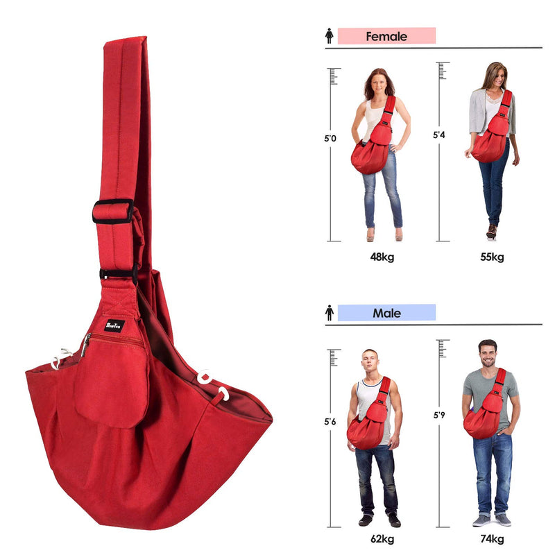 SlowTon Pet Sling, Hand Free Dog Carrier Adjustable Padded Strap Tote Bag Breathable Cotton Shoulder Bag Front Pocket Safety Belt Carrying Small Dog Cat Puppy Machine Washable Red - PawsPlanet Australia