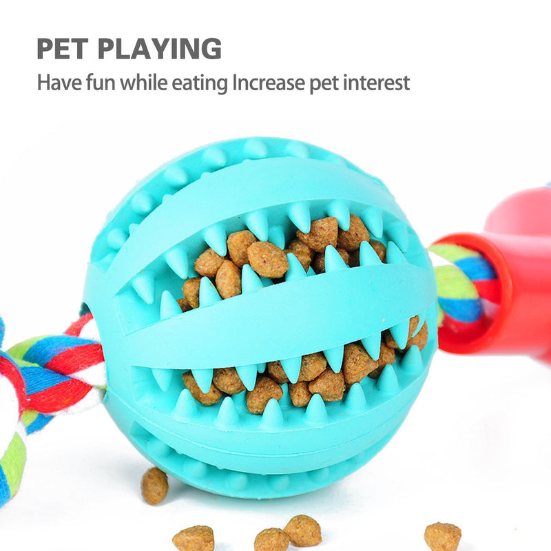 PETCUTE Dog Rubber Ball Chew Toy Dog Treat Ball toy Puppy teething toys with Rope Bite Resistant treat dispenser for Small Medium Large Dog L 2 Turquoise - PawsPlanet Australia