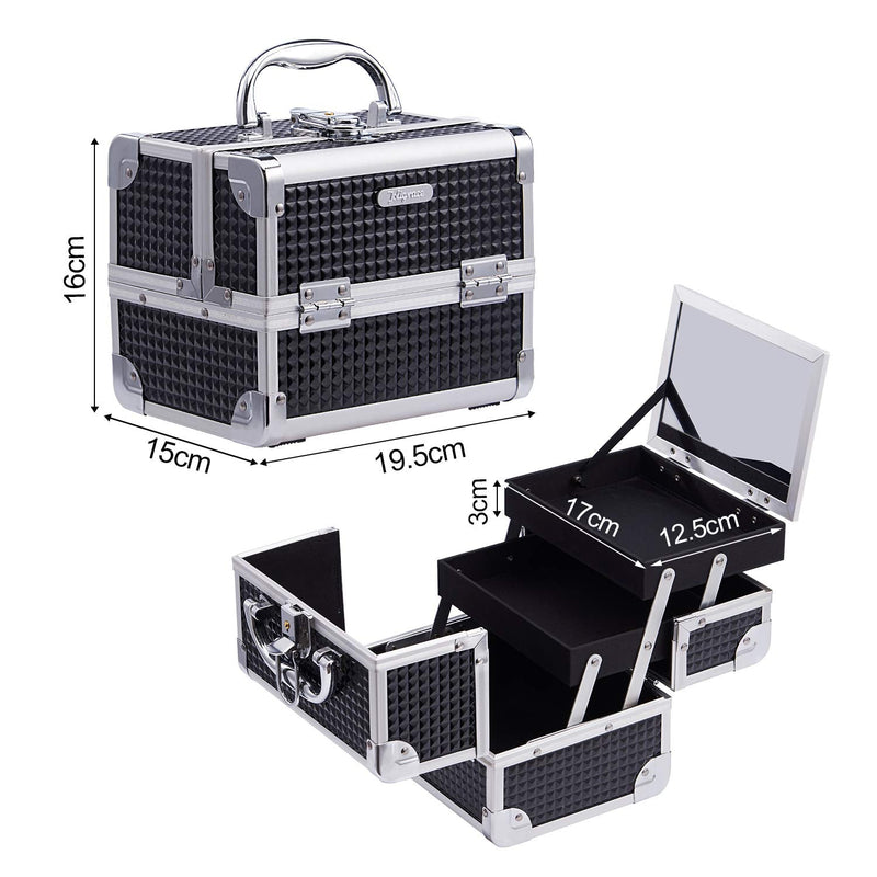 Joligrace Girls Makeup Box with Mirror Vanity Case Jewelry Organiser Nail Box Cosmetic Case Light Weight, 2 Trays Lockable with Keys (Black) Black - PawsPlanet Australia