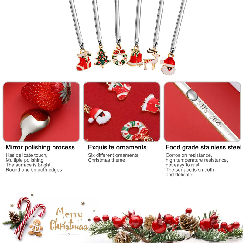 Christmas Spoons Soffee Spoon, Dessert Spoon, Mini Spoons Stainless Steel,Creative Mini Coffee Ice Cream Dessert Spoons, Christmas Spoon Package for Party Table Decorations( 6Pcs, Silver) - PawsPlanet Australia