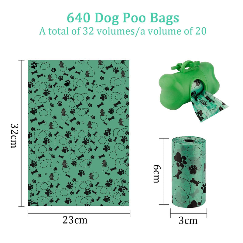 ROEXUN dog waste bags 32 rolls (640 bags) waste bags for dogs with 1 free dispenser, leak-proof and scented waste bags for dogs, green - PawsPlanet Australia