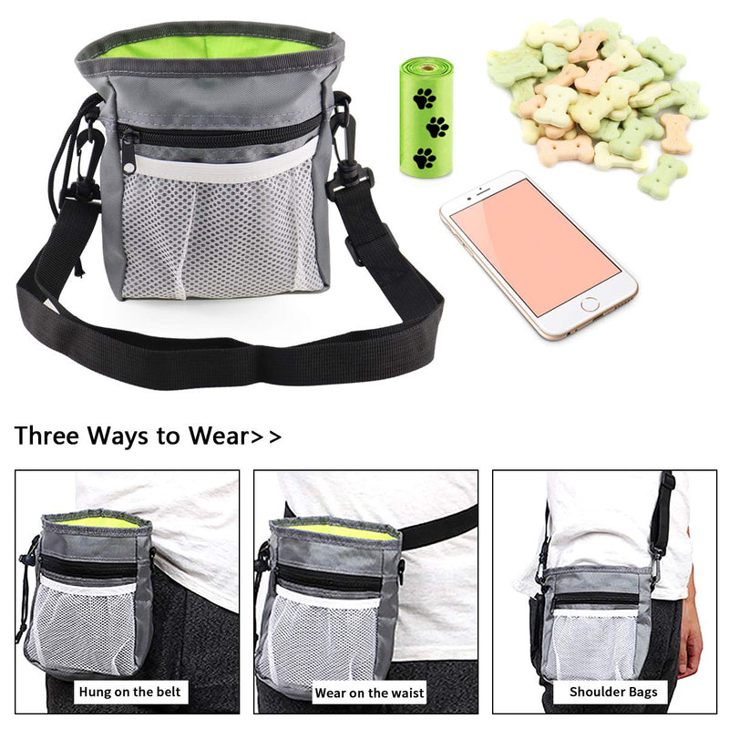 Eunice Dog Treat Pouch Training Bags for Dogs Portable Snack Bag for Pets Built-in Dog Waste Bag Dispenser 3 Ways to Wear with Adjustable Shoulder Strap, Waist Strap and Belt Clip 1 Pack (Grey) - PawsPlanet Australia