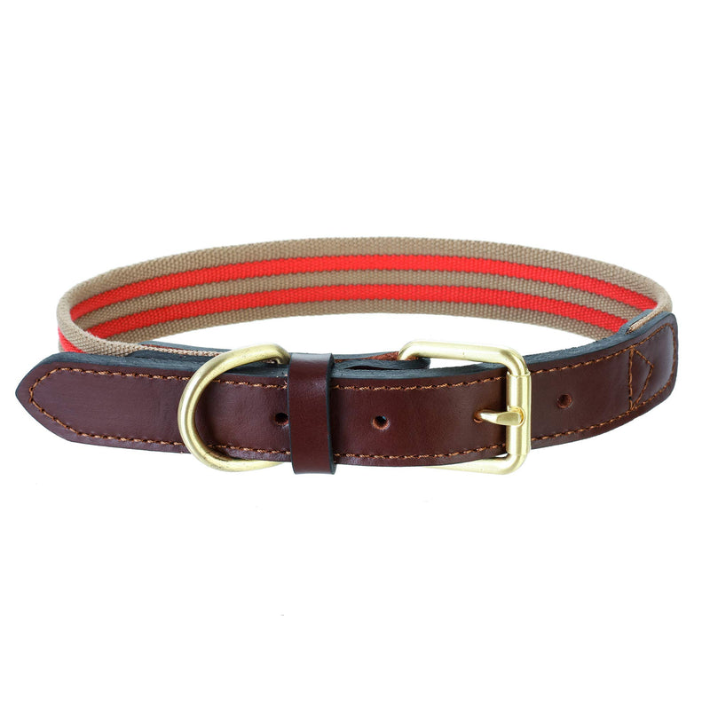 Mile High Life | Premium Canvas Leather Dog Collar | Metal Pin Buckle Ring Dog Collar | Genuine Leather Belt Collar | For Medium Dog Large Dogs(M, Red ) Medium Neck 15"-18" -40 lb - PawsPlanet Australia