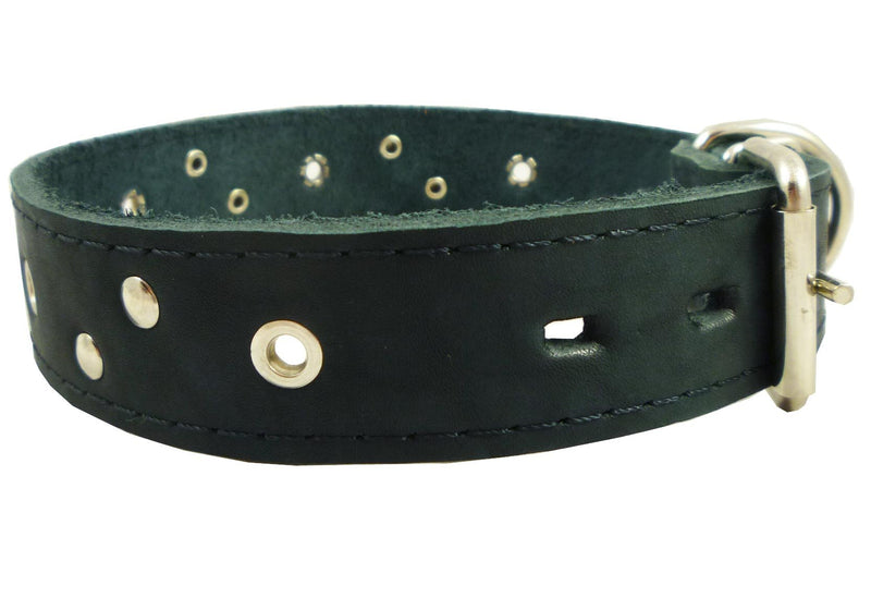 [Australia] - Genuine Leather Studded Dog Collar, Black, 1.4" Wide. Fits 17"-21.5" Neck. 