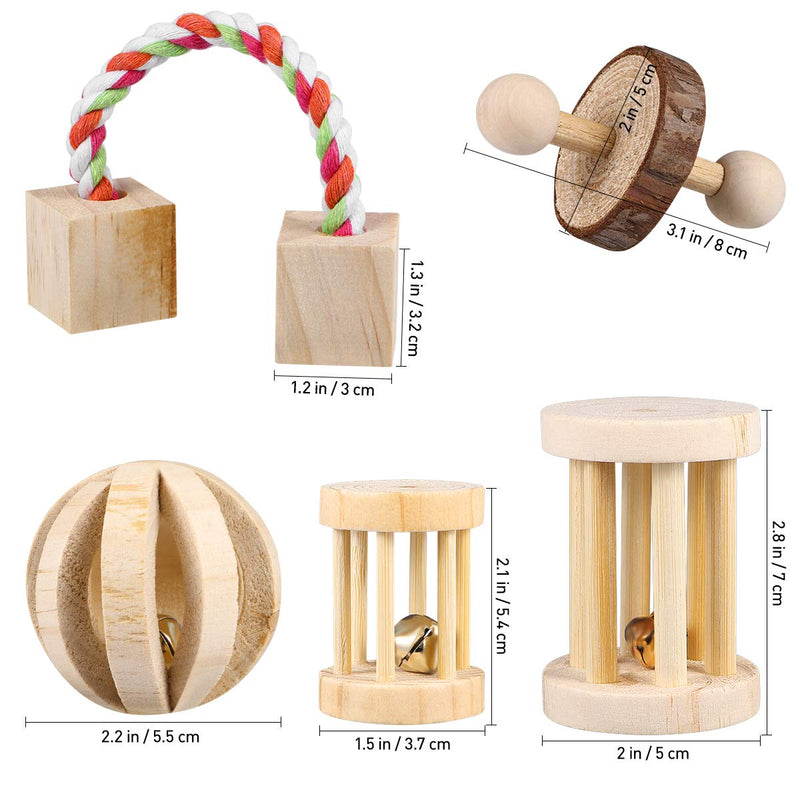 POPETPOP 5PCS Hamster Chew Toys Natural Wooden Play Toy Exercise Bell Roller Teeth Care Molar Toy for Bunny Rabbits Rats Gerbils and Other Small Animals - PawsPlanet Australia