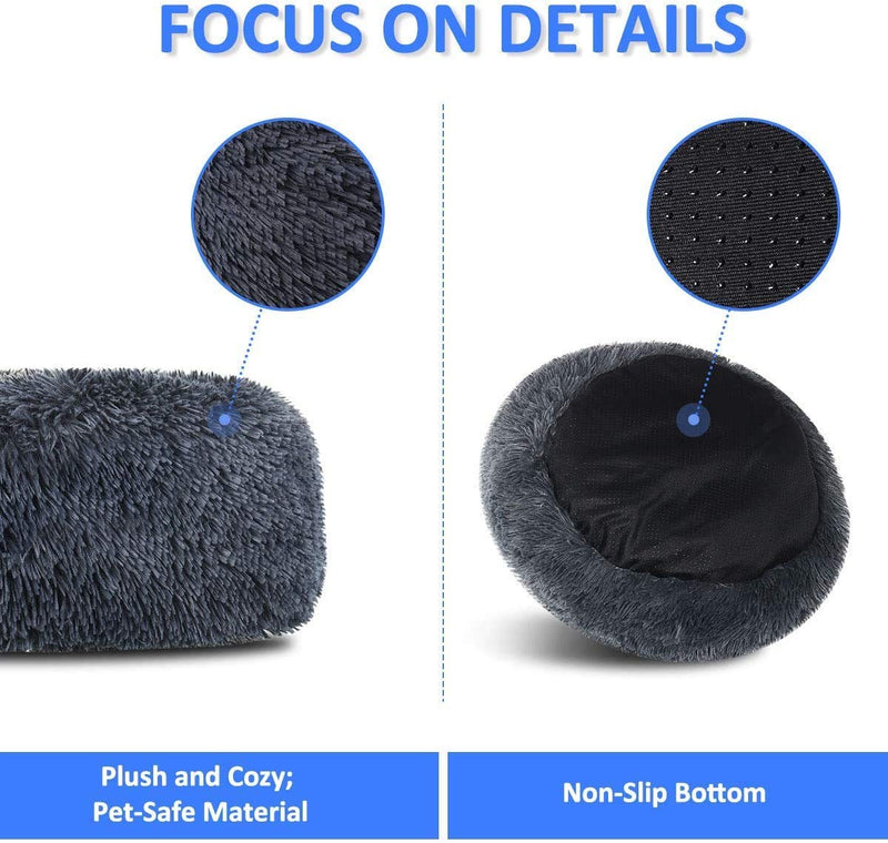 FOCUSPET Dog Bed Cat Bed Donut, Pet Bed Faux Fur Cuddler Round Comfortable for Small Medium Large Dogs Ultra Soft Calming Bed Self Warming Indoor Sleeping Bed Multiple Sizes (20''/24''/32''/40''/46'') S(20'' x 20'' x 8'') Dark Bule - PawsPlanet Australia