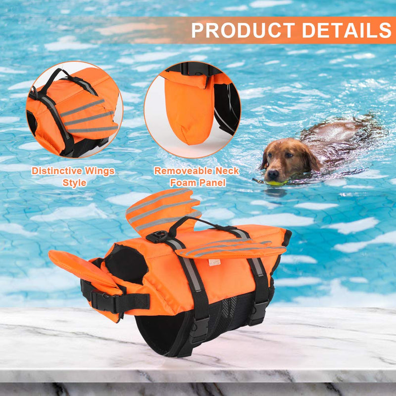 EMUST Dog Life Vest, Dog Life Jacket for Small, Medium, Large Dogs with Rescue Handle Flotation Vest Safety Lifesaver for Swimming Pool Beach Boating Water, Orange, XS X-Small - PawsPlanet Australia