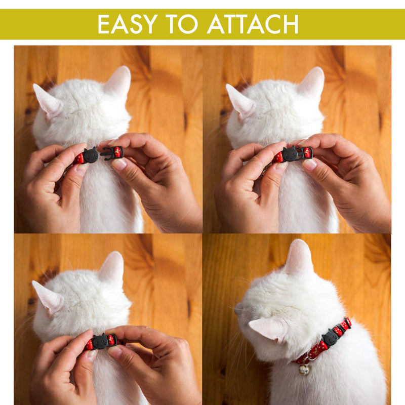 Upgraded Version - Cat Collar Stars and Moon, 4-Pack, Reflective with Bell, Solid & Safe Collars for Cats, Nylon, Kitty Collars, Pet Collar, Breakaway Cat Collar, Free Replacement Black, Red, Blue, Purple - PawsPlanet Australia