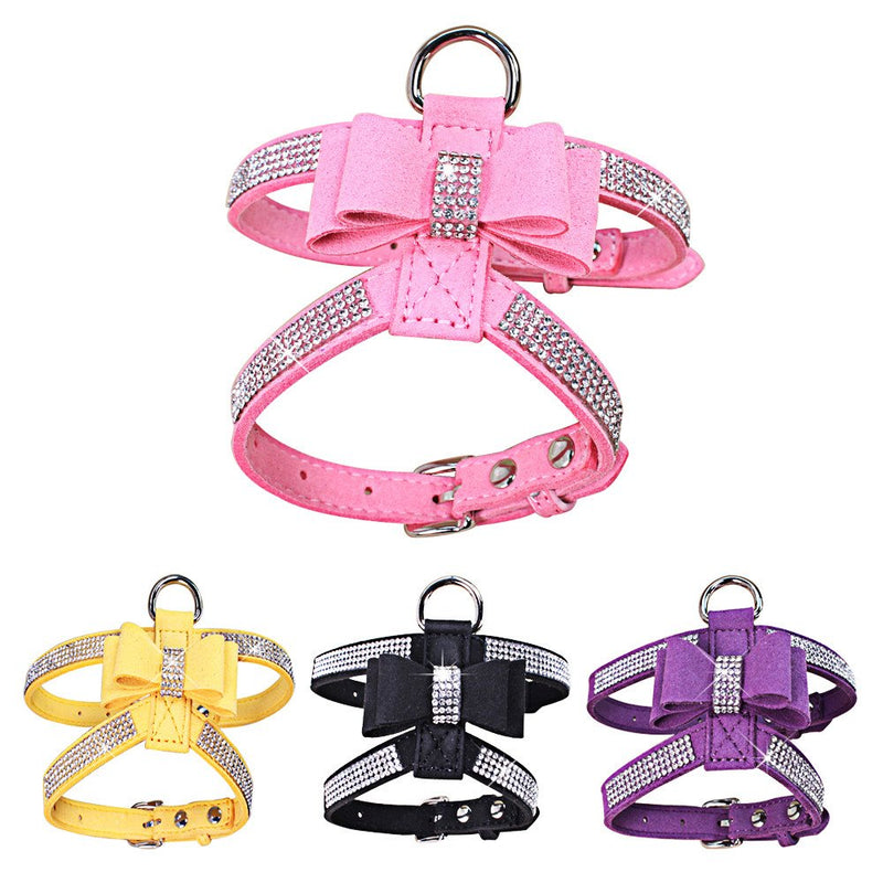 [Australia] - HOOTMALL Dog Harness-Bling Rhinestone Dog Vest Adjustable Bowtie Dog Harness for Small Medium Dogs L(chest:15"-18") purple 