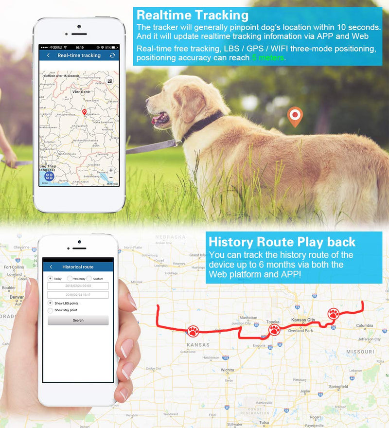 Zeerkeer Mini GPS Locator Real Time Small Pet GPS Tracker TK911 for Dogs Cat Tracking Device Locator with Pet Collar History Route Waterproof Track Alarm device Free APP - PawsPlanet Australia