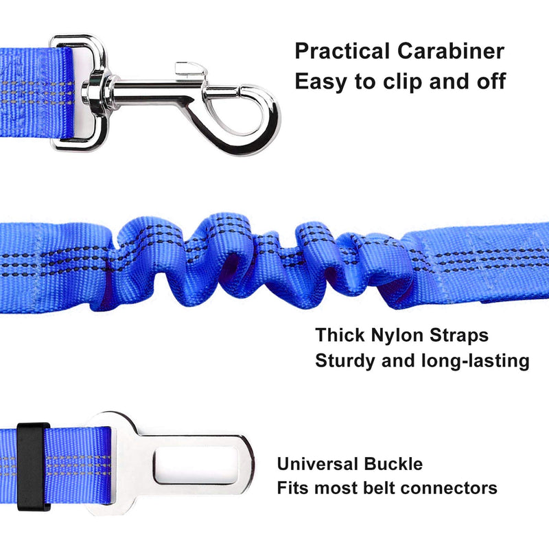 EasyULT 3 Packs Dog Car Harness, Pet Safety Strong Leash Leads, 53-75 cm Adjustable, Elastic Restraint Puppy Accessories with Strong Carabiner(Blue) Blue - PawsPlanet Australia