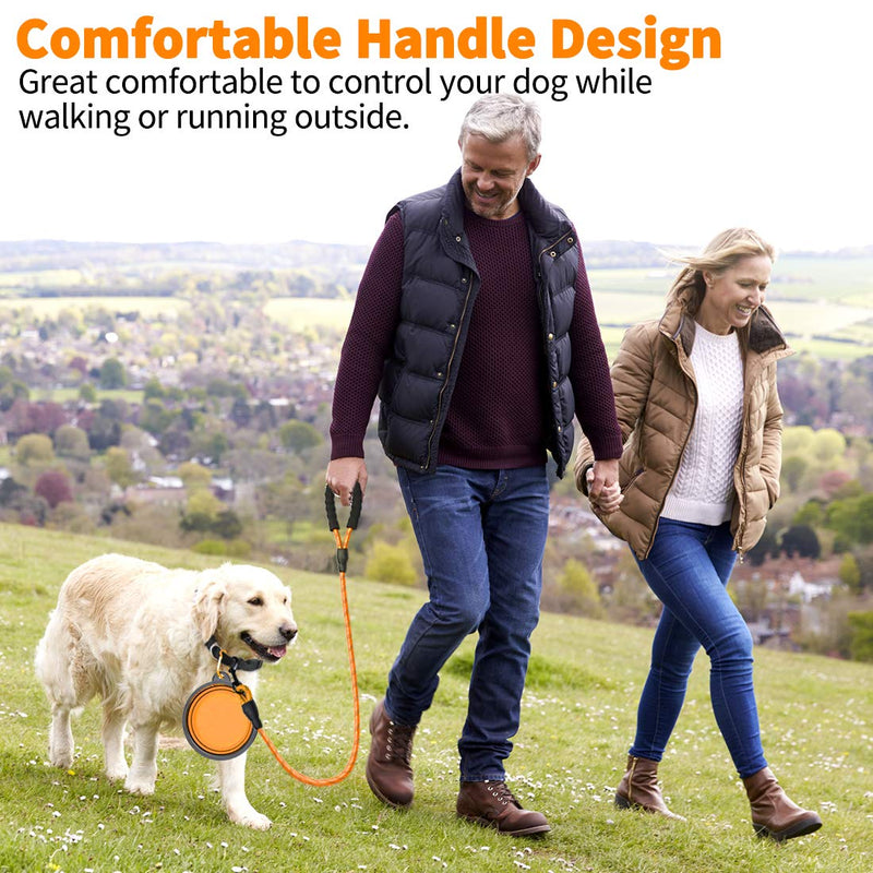 [Australia] - COOYOO - 2 Pack Dog Leash 5 FT Heavy Duty Radiant Colors, Reflective Rope - Padded Handle - Reflective Dog Leash for Medium Large Dogs with Collapsible Pet Bowl Set 4-Black+Orange 