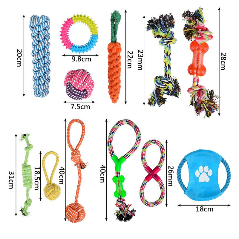 12Pcs Dog Rope Toys Set, ATPWONZ Pet Chew Rope Toys Puppy Braided Cotton Toys Non-toxic Interactive Health Teeth Cleaning for Small Medium Large Dogs - PawsPlanet Australia