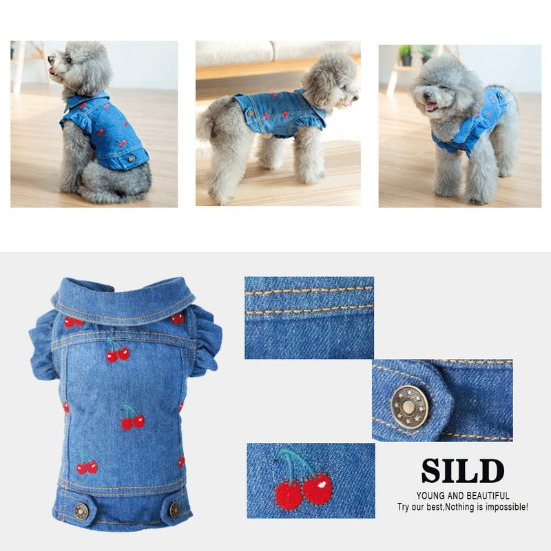 [Australia] - SILD Pet Clothes Dog Jeans Jacket Cool Blue Denim Coat Small Medium Dogs Lapel Vests Classic Puppy Hoodies S 