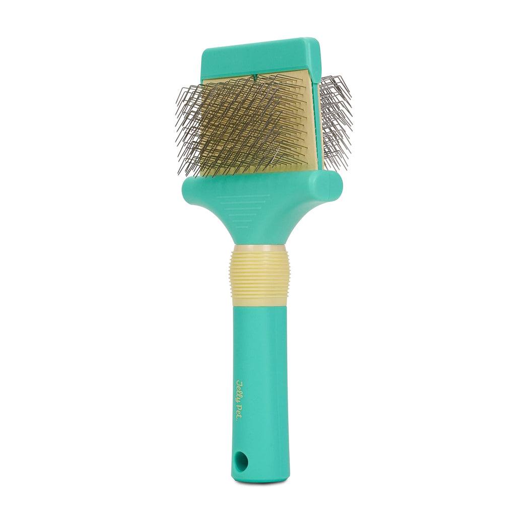 GROOMERSPRO Jelly Pet Double Sided Slicker Brush, Longer Pins, Flexible Head, Fine/Coarse Sides, Removes Unwanted Tangles, Made in USA, Large, Teal - PawsPlanet Australia