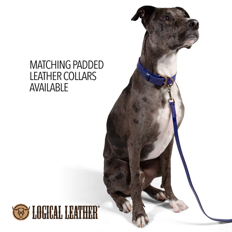 Logical Leather Dog Leash - Best for Training - Water Resistant Heavy Full Grain Leather Lead 4 Foot Blue - PawsPlanet Australia