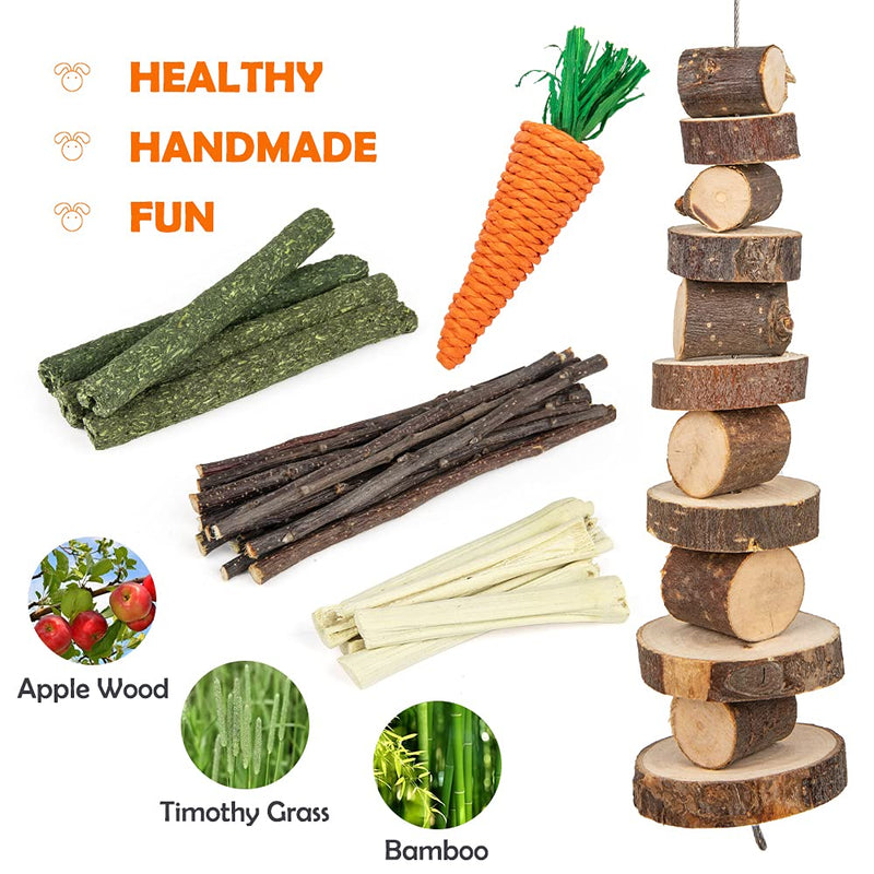 Sofier Rabbit Toys Bunny Toys Guinea Pig Toys Natural Timothy Hay Sticks Hamster Toys for Teeth Handmade Rabbit Chews and Treats Apple Wood Sticks Chinchilla Rat Brown - PawsPlanet Australia