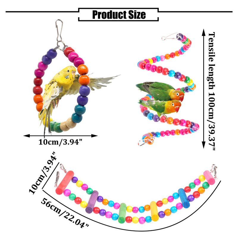 PINVNBY Bird Parrot Swing Chewing Toys Hanging Hammock Bell Pet Birds Cage Toys Wooden Perch with Wood Beads for Small Parakeets, Parrots, Conures, Love Birds, Cockatiels, Macaws, Finches 10 PACKS - PawsPlanet Australia