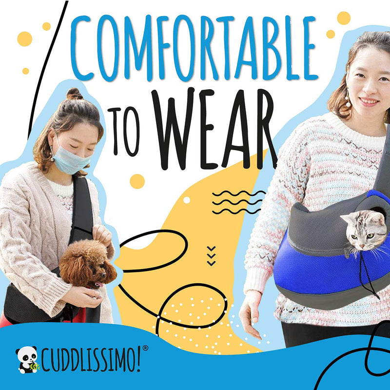 Cuddlissimo! Pet Sling Carrier - Small Dog Cat Carrier Bag - Safe, Comfortable, Adjustable - for Pets Below 6lb Deep Blue - PawsPlanet Australia