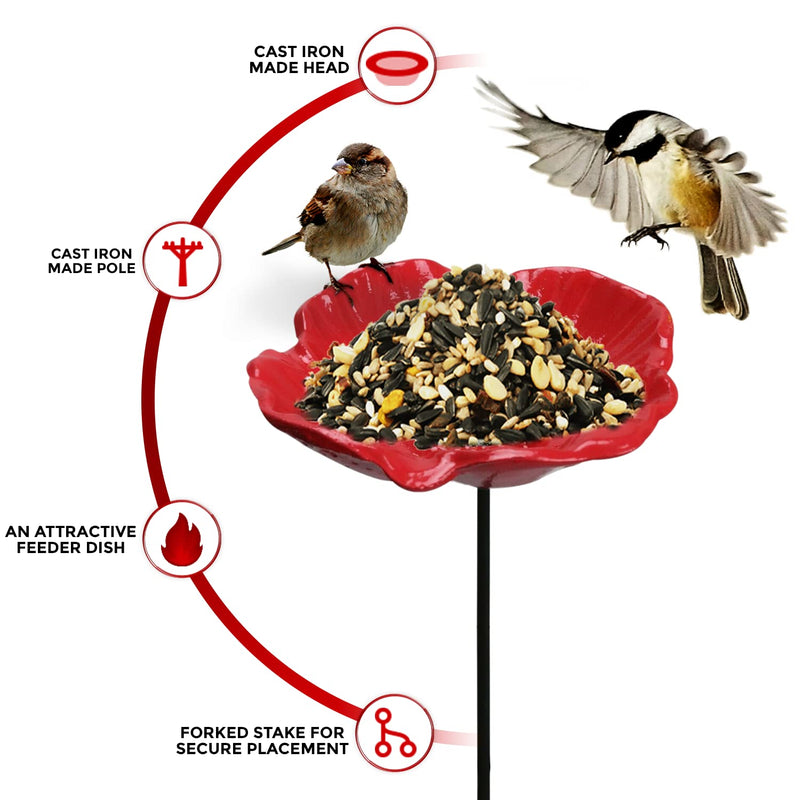 Wild Bird Poppy Flower Feeder Garden Ornament Decoration Cast Iron Bird Feeder & Bath Dish - Poppy Flower - PawsPlanet Australia