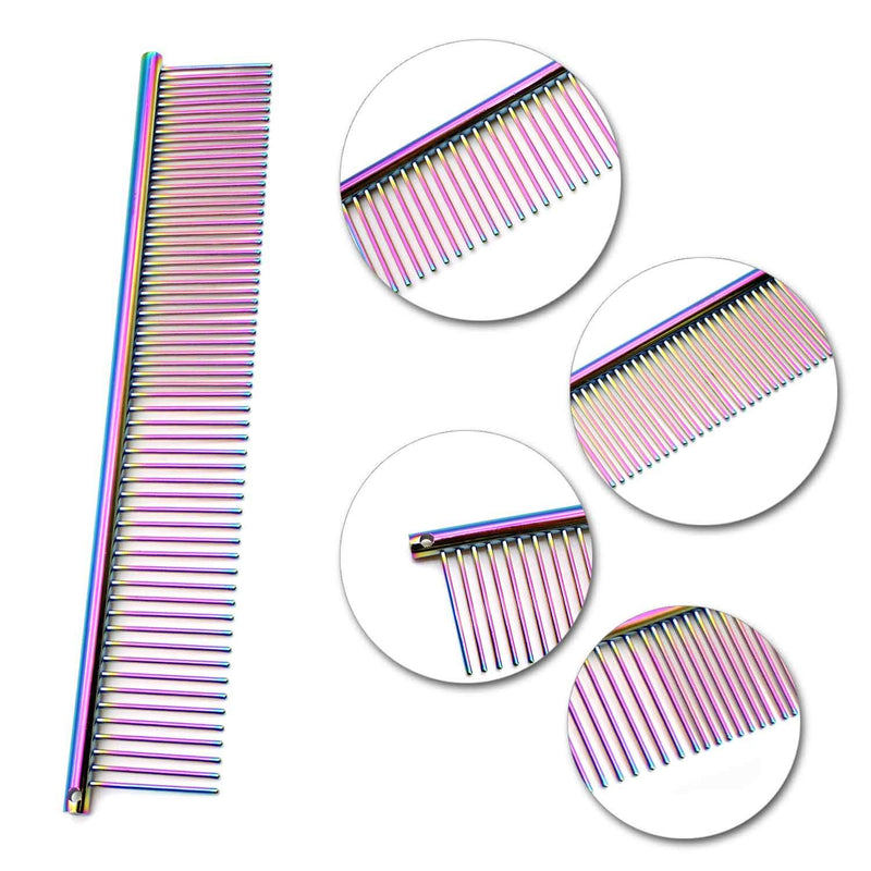 S-H ARTISAN-SH Pet Stainless Steel Comb Cat and Dog Grooming Comb, With Round Teeth Can Clean Hair and Prevent Knotting, Suitable for All Kinds of Pets, Wide Teeth and Tight Teeth Dog Combs (7.4 in) - PawsPlanet Australia