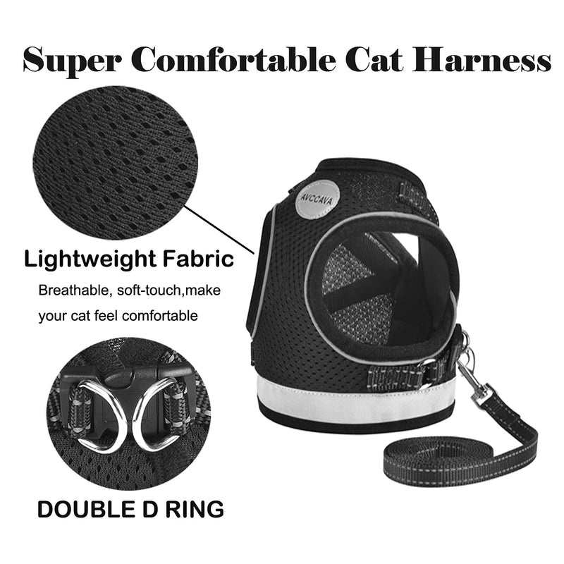 Cat Harness and Leash for Walking, Kitten Escape Proof Harnesses, Adjustable Reflective Puppy Vest Harness with Leashes Set, Easy Adjustable Soft net Breathable Pet Safety Jacket XS (Chest: 7" - 9") Black - PawsPlanet Australia