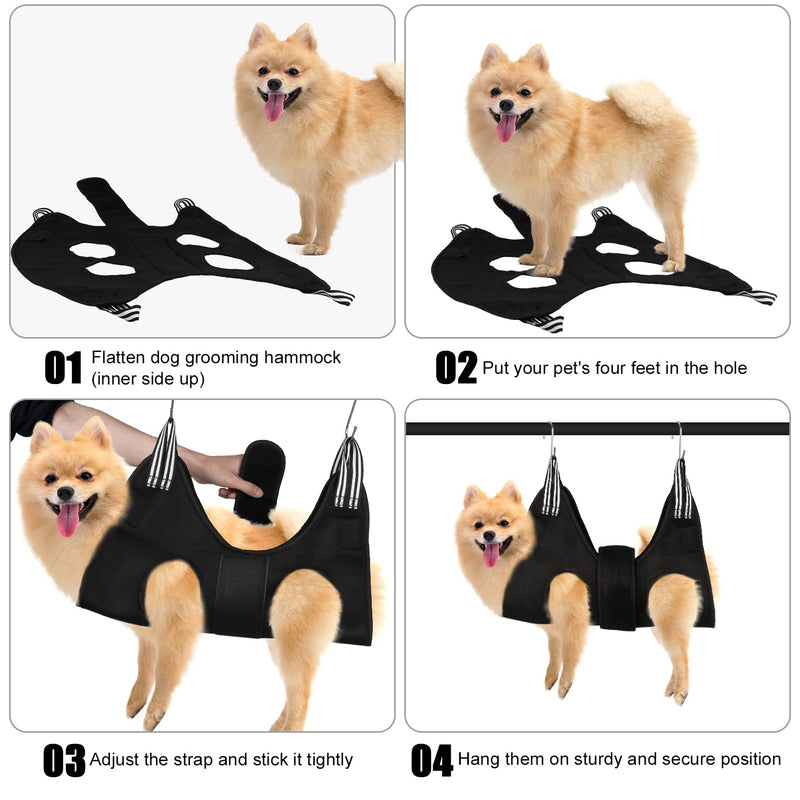 YOKUPOTAC Dog Grooming Hammock, Pet Nail Trimming Harness for Dogs and Cats, Pet Grooming Sling with Wide Strap, Claw Care, Eye and Ear Care Black 1 - PawsPlanet Australia