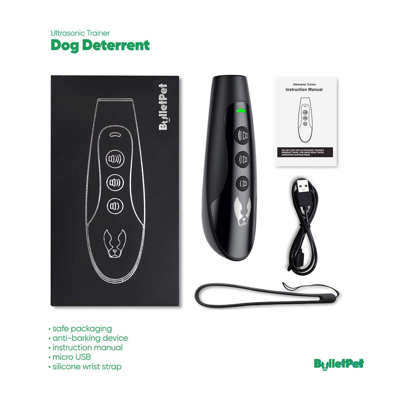 [Australia] - BULLETPET Anti-Barking Device - Portable Noise Stopper & Ultrasonic Dog Bark Deterrent - Rechargeable Battery with Long Use Life - Handheld, Gentle Training Aid - Low, Medium, Strong Frequency Levels 