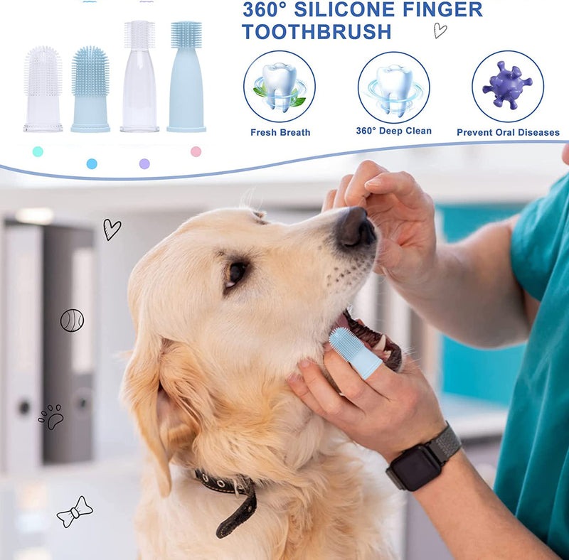 𝟐𝟎𝟐𝟑 𝐍𝐄𝐖 Bileumec dog toothbrush set - effective dental care for dogs and cats with 360º cleaning effect and silicone finger toothbrushes in a pack of 4 - PawsPlanet Australia