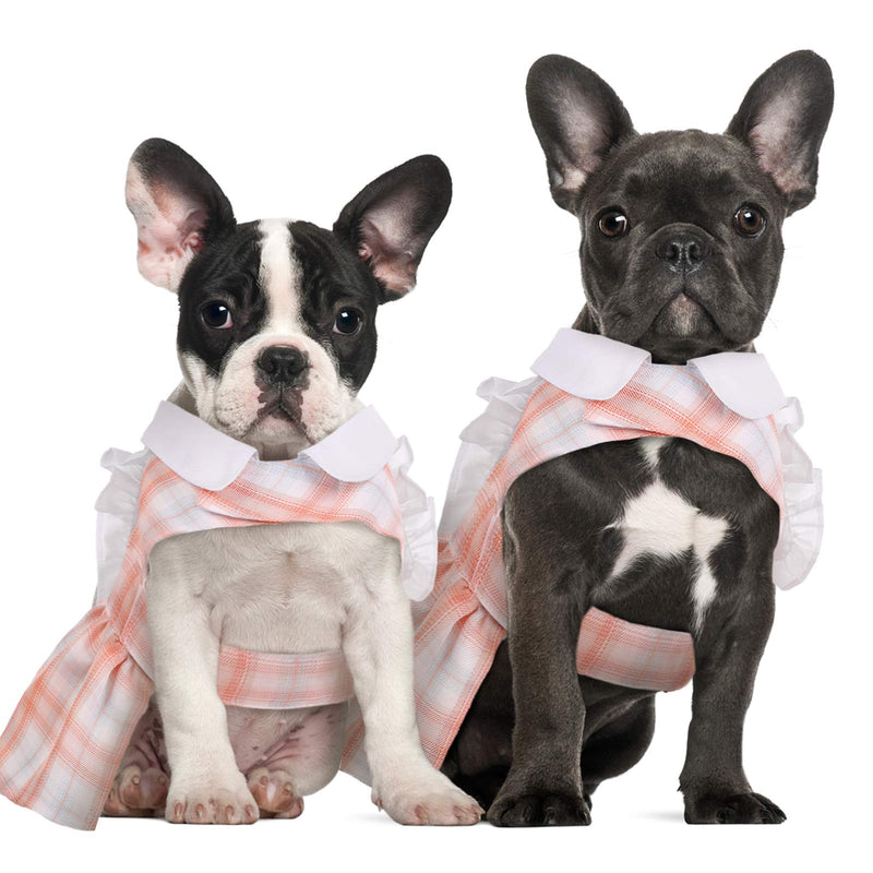 Kuoser Dog Plaid Dress, Puppy Tutu Skirt with Plush Ball & Flying Rabbit Ears, Cute Pet Shirt Summer Clothes Girl Wedding Dress with Leash Hole for Small & Medium Dogs XXS---Chest Girth: 11-13.8" Orange - PawsPlanet Australia