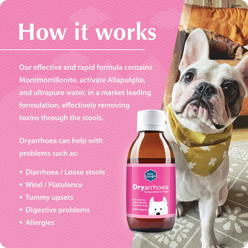 Wee Doogie Dryarrhoea 250ml | Up to 50 Servings | Diarrhoea Treatment for Dogs | 100% Natural Fast Effective Tummy Settler for Dogs, Stomach Upsets, Loose Stools, Wind, Digestive Disorders - PawsPlanet Australia