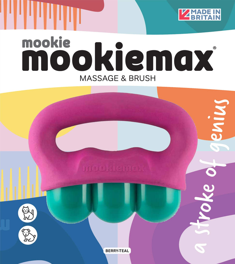 MOOKIEPET mookiemax Brush and Massager for Dogs and Large Cats. Berry Teal - PawsPlanet Australia