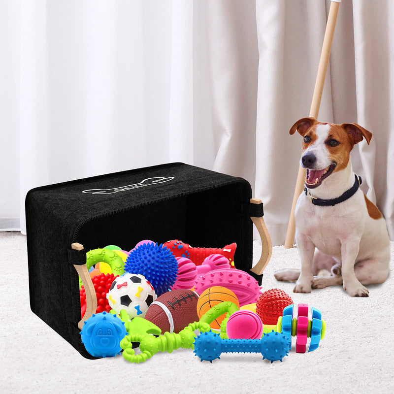Brabtod Felt pet Toy Box and Dog Toy Box Storage Basket with Wood Handle, Perfect for organizing pet Toys, Blankets, leashes and Food-dark gray dark gray - PawsPlanet Australia