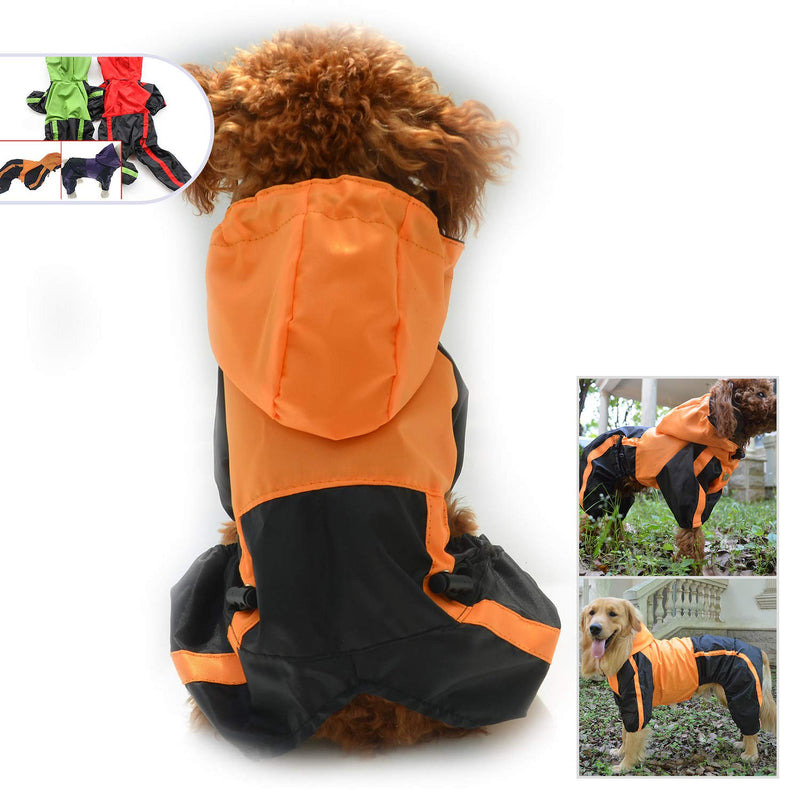 Lovelonglong Dog Hooded Raincoat, Large Dog Rain Jacket Poncho Waterproof Clothes with Hood Breathable 4 Feet Four Legs Rain Coats for Small Medium Large Pet Dogs Orange L-L - PawsPlanet Australia