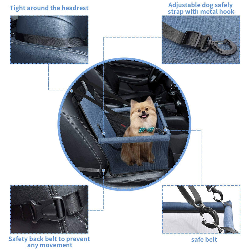 Navy Dog Car Seat Upgrade Deluxe Washable Portable Car Booster Seat Travel Carrier Cage with Clip-On Safety Leash for Small Medium Doggie Cat Pet Up to 30lbs - PawsPlanet Australia