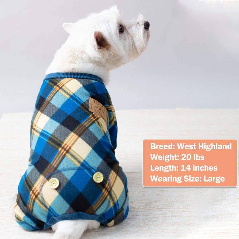 kyeese Dog Pajamas Checkered Stretchy Soft Dog Pjs for Small Dogs Cat Pajamas Dog Onesie Doggie Jammies XS (3-4.5lbs) Check (Blue) - PawsPlanet Australia