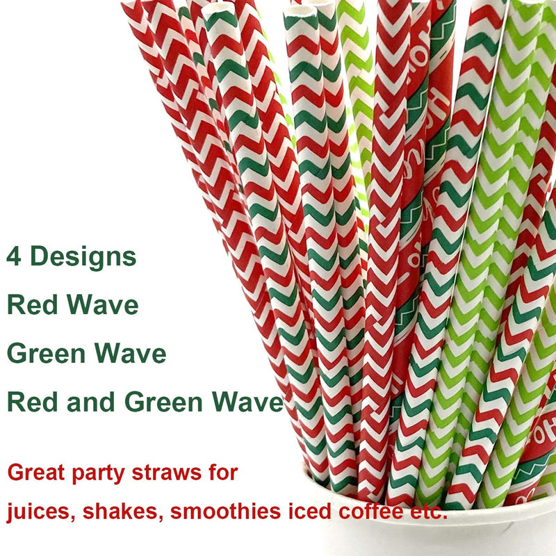 100Pcs Christmas Paper Drinking Straws Red Green Wave Patterned Drinking Straws Biodegradable Paper Straws for Christmas New Year Party DIY Decoration Accessories - PawsPlanet Australia