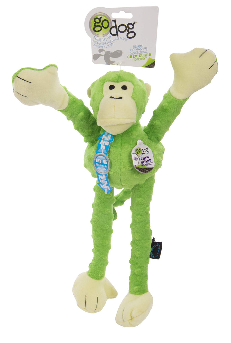 [Australia] - goDog Crazy Tugs with Chew Guard Technology Durable Plush Dog Toys with Squeakers Lime Large Monkey 