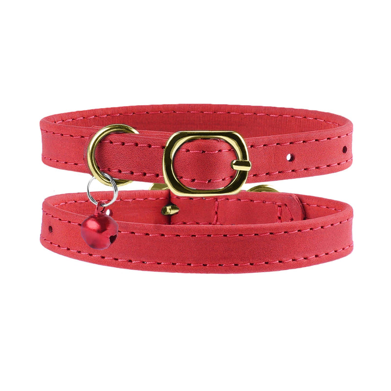 Murom Cat Collar Adjustable Soft Genuine Leather Pet Collars for Cats Kitten Puppy Small Dogs (Red) Red - PawsPlanet Australia