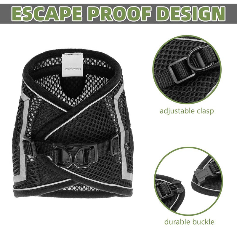 PUPTECK Breathable Cat Harness and Leash Set - Escape Proof Cat Vest Harness, Reflective Adjustable Soft Mesh Kitty Puppy Harness, Easy Control for Outdoor Walking S: chest girth: 12 - 14 in Black - PawsPlanet Australia