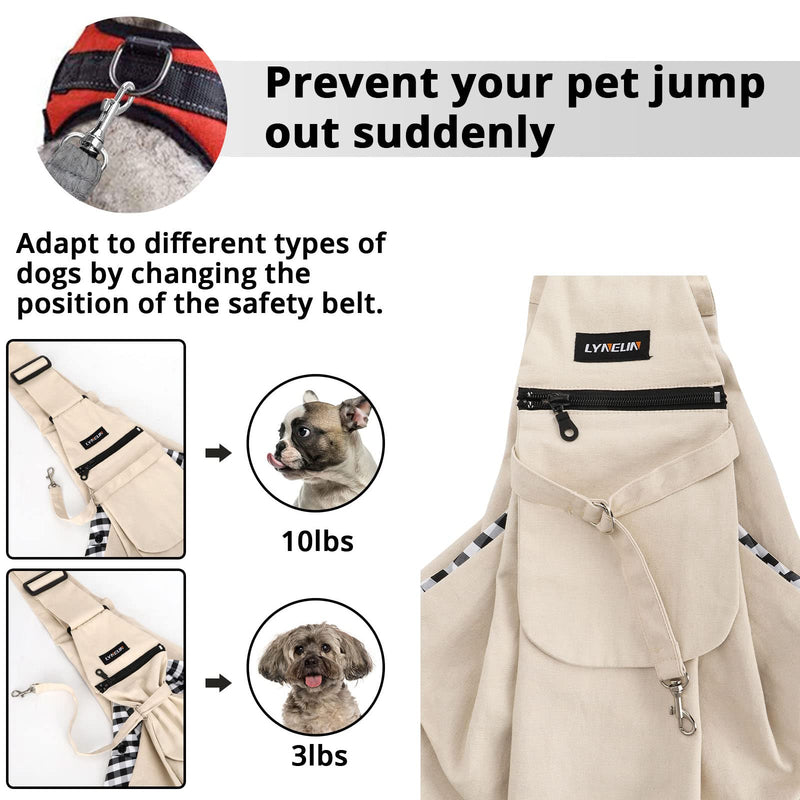 Lyneun Pet Bag, Hand-Free Pet Sling Carrier for Cats and Dogs With Adjustable Shoulder Strap Suitable for Pets Under 10 Kg (Beige) Beige - PawsPlanet Australia